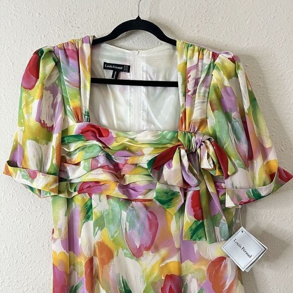 Vintage 1980s LOUIS FERAUD Tulip Floral Dress NEW Size US 12, UK 16 - Picture 2 of 9